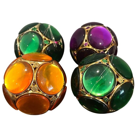 Set Of 4 Vintage Jeweled Glass Christmas Ornaments With Gold-Tone Accents - Gree - Picture 1 of 8